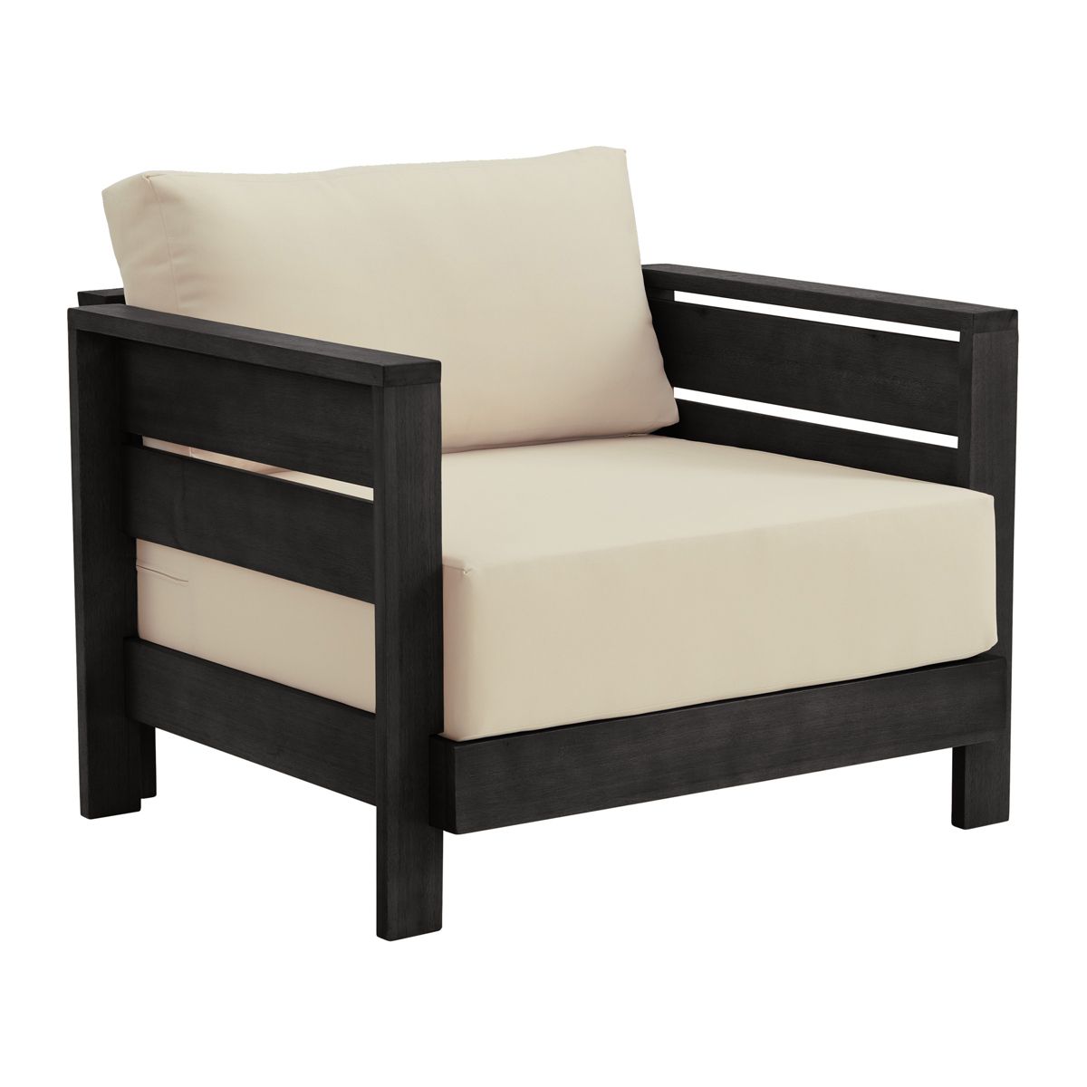 Alaterre Furniture Barton Outdoor Patio Armchair - Weather-Resistant Outdoor Chair with Thick Cream Cushions - Modern Outside Furniture (Black)