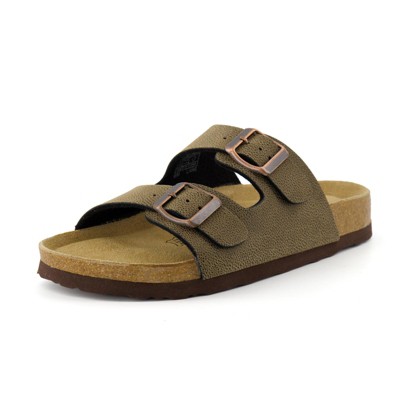 CUSHIONAIRE Lane Cork Footbed Sandals for Women –Comfortable Double Buckle Slip-On with Genuine Suede Footbed & Arch Support Slides for Women Footwear