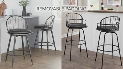 Riley 26" Black Metal and Walnut Swivel Counter Stool