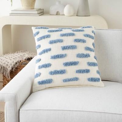Ocean Blue Cotton Tufted Geometric 18" Throw Pillow
