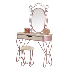 Vanity Set White Purple - Acme Furniture: Butterfly-Shaped Desk with Stool & Storage Drawer - 1 of 4