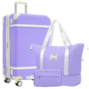 Lyngins Vintage 3-Piece Luggage Set – 24" Expandable Hardside Suitcase, Travel Duffel Bag (Trolley Sleeve), Toiletry Bag, 3-Step Telescoping Handle - 1 of 4