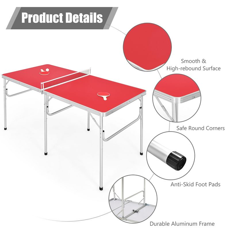 60'' Portable Table Tennis Ping Pong Folding Table w/Accessories Indoor Game, 2 of 11