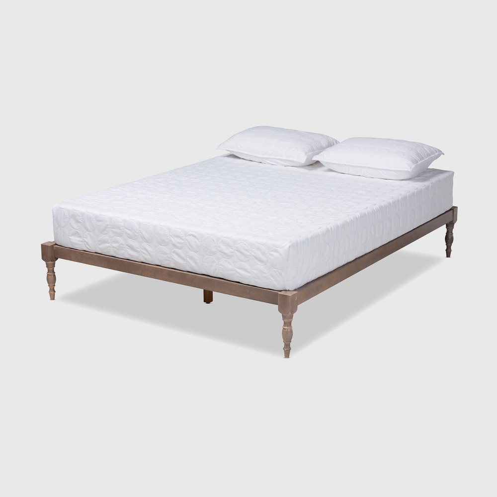 Photos - Bed Queen Iseline Wood Platform  Frame Antique Oak - Baxton Studio