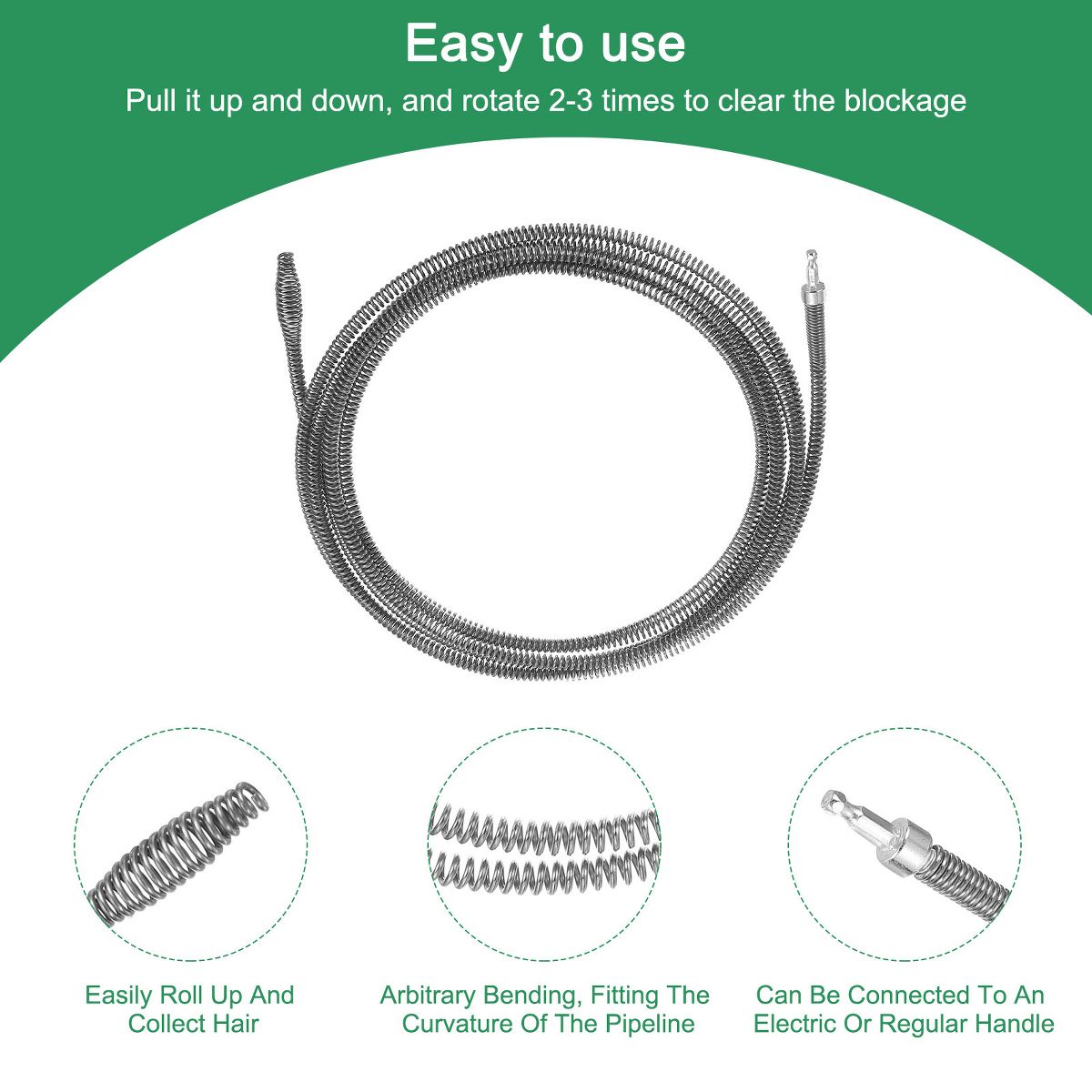 Unique Bargains Spring Cable with Electric Drill Connector Kitchen Toilet Drain Augers - thumbnail 9