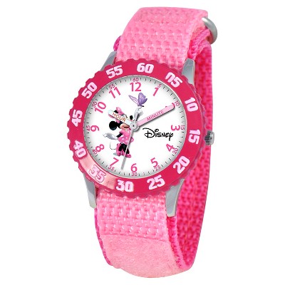 Girls' Disney Minnie Mouse Stainless Steel Time Teacher with Bezel - Pink