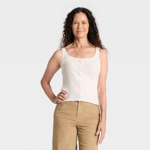 Women's Pointelle Button-Front Tank Top - Universal Thread™ - 1 of 4
