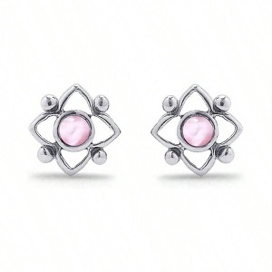 Sterling Silver Flower - Shaped Dot Stud Earrings Beautiful Design - 1 of 4