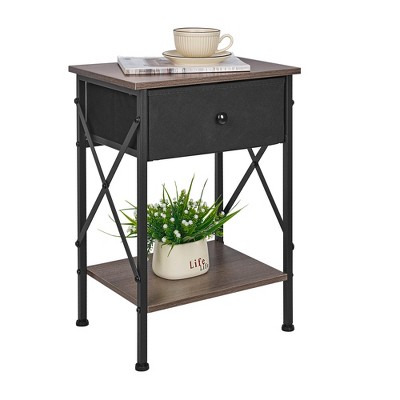 VECELO Modern X-Design Nightstand, End/Side Table with Fabric Drawer & Open Storage Shelves for Bedroom or Living Room