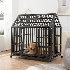 YOOCOZZ 48'' Heavy Duty Dog Cage pet Crate with Roof & window on roof-Black - 1 of 4