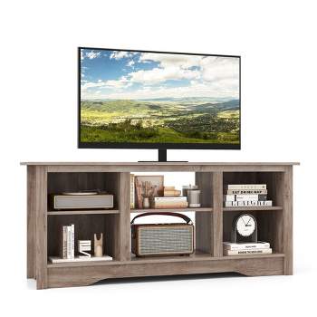 Tangkula 58" TV Stand Entertainment Center w/ 3-Adjustable Shelves for 65" TV Grey