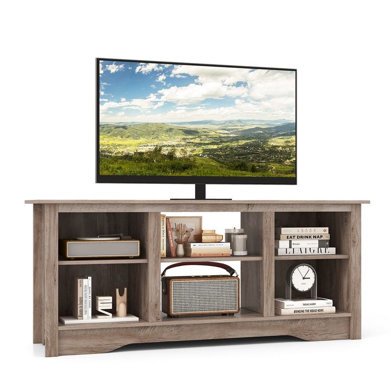 Tangkula 58" TV Stand Entertainment Center w/ 3-Adjustable Shelves for 65" TV Grey, 1 of 11