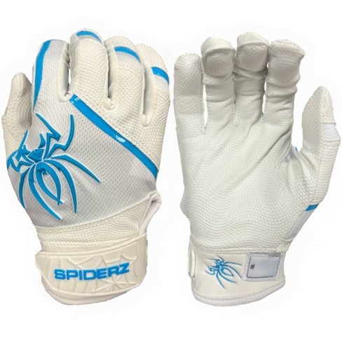 Spiderz Pro Baseball Batting Gloves Pair XL White Columbia Blue