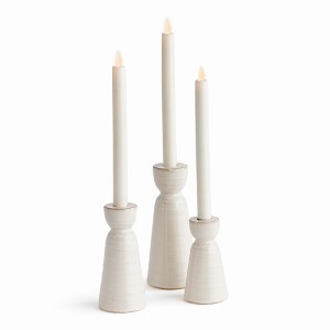 Plum & Post Libbey Decorative Indoor Premium Glaze Finish Stoneware Taper Candle Holders, Set of 3 - 1 of 3