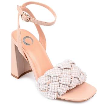Journee Collection Womens Dua Tru Comfort Foam Pearl Accents Block Heel Sandals