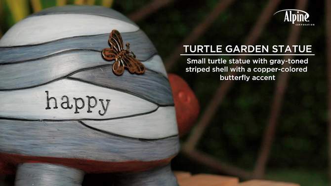 6&#34; &#34;Happy&#34; Turtle Statue with Solar-Powered LED Light Heathered Gray/White/Copper - Alpine Corporation, 2 of 7, play video
