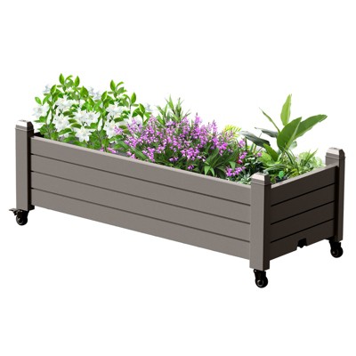 VisioGear Raised Garden Bed, Rectangle Planter with 4 Wheels, Mobile Garden Planter for Backyard, Brown, 43.3"*17.7"*17.56"