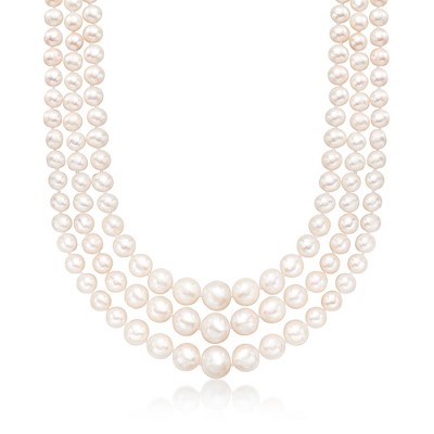 Ross-Simons 6-12.5mm Cultured Pearl 3-Strand Necklace With 14kt Yellow Gold
