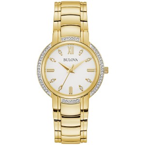 Bulova Ladies' Classic Diamond 3-Hand Quartz Gold Tone Stainless Steel Watch, White Dial 33mm - 1 of 4