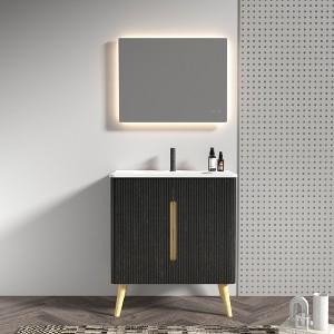 FAMYYT 30 in. Single Sink Freestanding Black Bath Vanity with White Ceramic Top, Adjustable Shelves, Soft-Close Hinges - 1 of 4