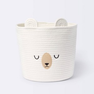 Medium Coiled Rope Round Basket Sleepy Bear - Cream - Cloud Island™ - 1 of 4