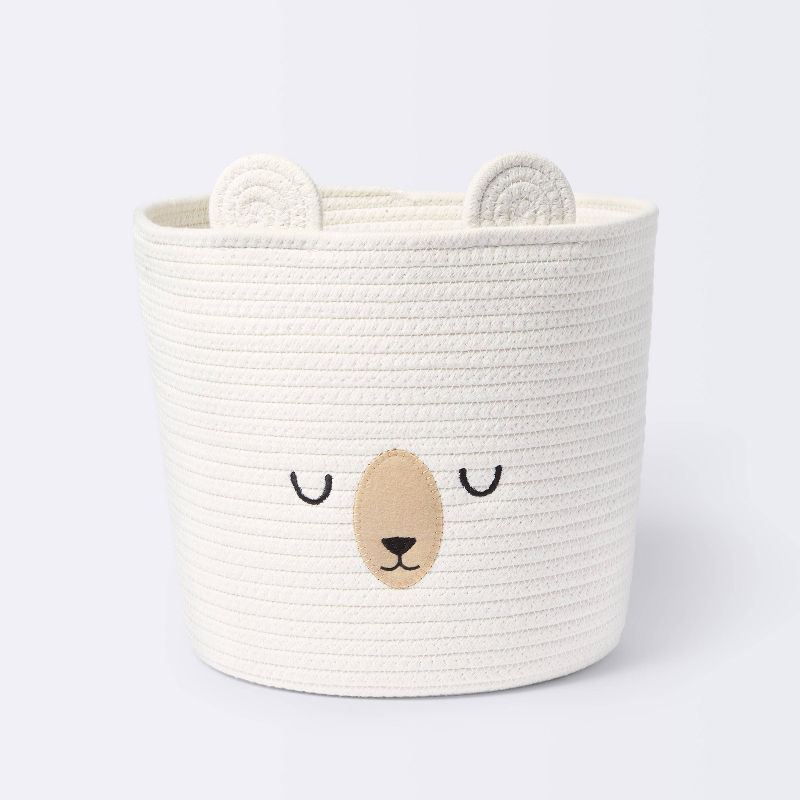 Medium Coiled Rope Round Basket Sleepy Bear - Cream - Cloud Island&#8482;, 1 of 6