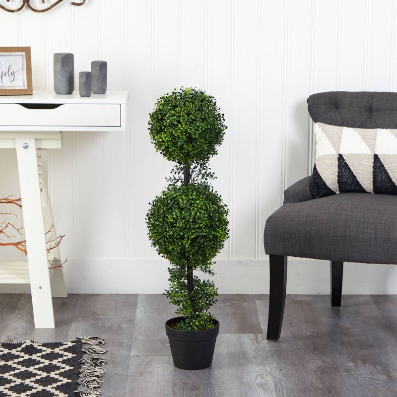 34&#34; Indoor/Outdoor Boxwood Double Ball Topiary Artificial Tree - Nearly Natural, 3 of 6