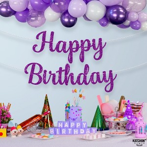 KatchOn, Glitter Happy Birthday Banner Purple - Prestrung, 10 Feet | Cursive Purple Happy Birthday Sign - 1 of 4