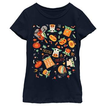Girl's Star Wars The Mandalorian Halloween Candy Collage T-Shirt