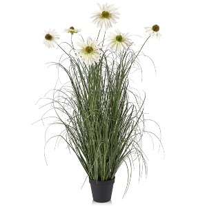 Dr.Planzen Artificial Onion Grass with White Daisy in Pot - 2ft /3ft Faux Potted Plant - Maintenance-Free Home Decor, Pet & Allergy Safe - 1 of 4