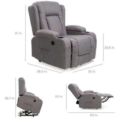 Gray Linen Electric Power Lift Recliner with Massage and Heat