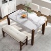 4 Piece Dining Table Set For 4-Person, 46" Faux Marble Style Rectangular Table Set With 2 Upholstered Chairs&1 Bench - 2 of 3