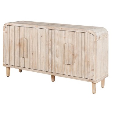 Vynxaria 59'' Farmhouse Curved Vintage Storage Sideboard ¨C Large Wooden Handles, Vertical Carving, Adjustable Shelves for Kitchen & Dining Room