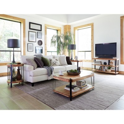 Ryegate Live Edge Natural Acacia Wood and Metal Rectangular Coffee Table