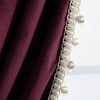 Luxury Vintage Velvet With Silky Pompom Trim Light Filtering Window Curtain Panel Plum Single 52X84 - 4 of 4