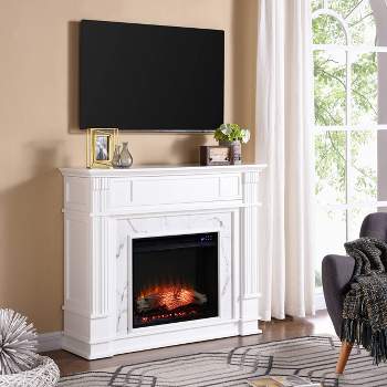 Highpoint Faux Cararra Marble Touch Panel Electric Media Fireplace White - Aiden Lane