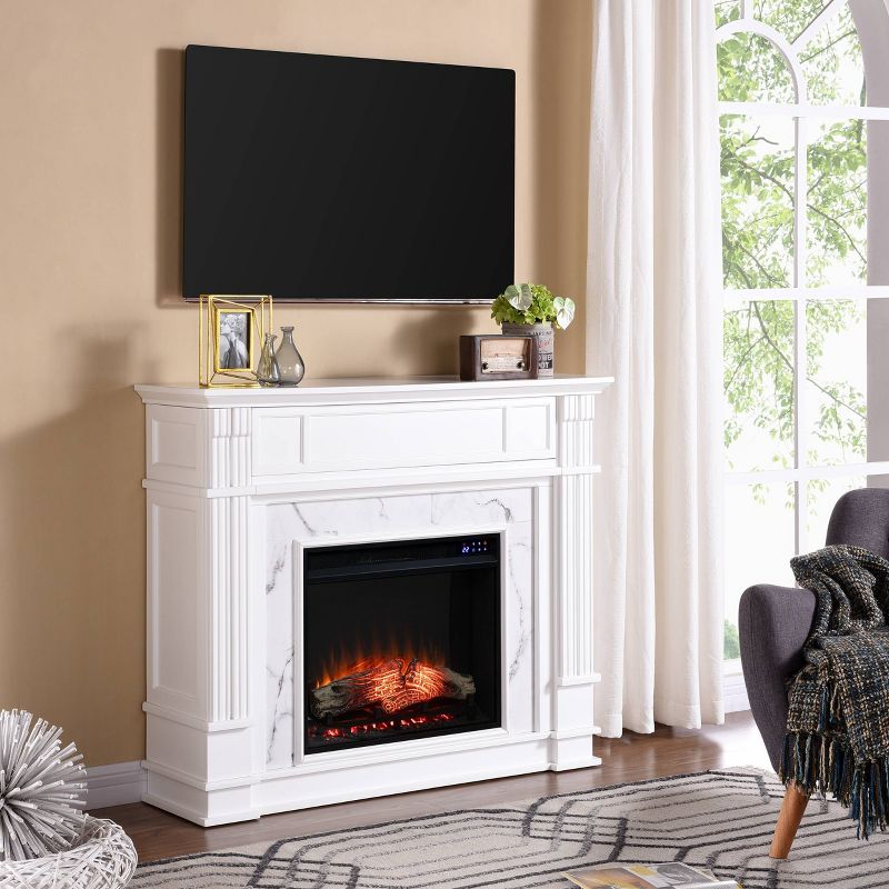Highpoint Faux Cararra Marble Touch Panel Electric Media Fireplace White - Aiden Lane, 1 of 16