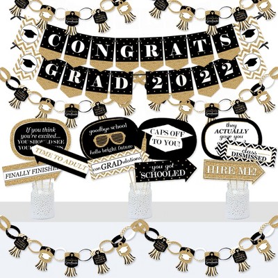 Big Dot of Happiness Tassel Worth The Hassle - Gold - Banner and Photo Booth Decorations - 2022 Graduation Party Supplies Kit - Doterrific Bundle