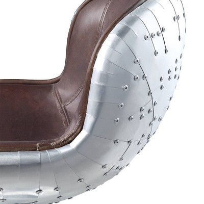 Vintage Brown Leather and Aluminum Adjustable Swivel Bar Stool