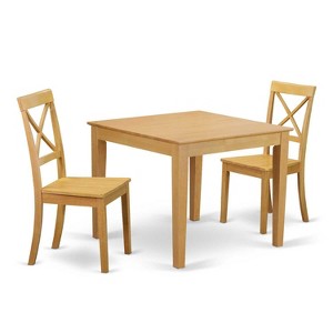 Dinette Set 3 Piece - Round Table with 2 Wood Dining Chairs - Oak Finish Kitchen Set - 1 of 4