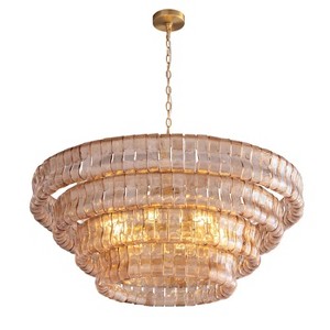 36" 6-Lights Luxury Large Tiered Round Smoke Glass Gold Chandelier - 1 of 4