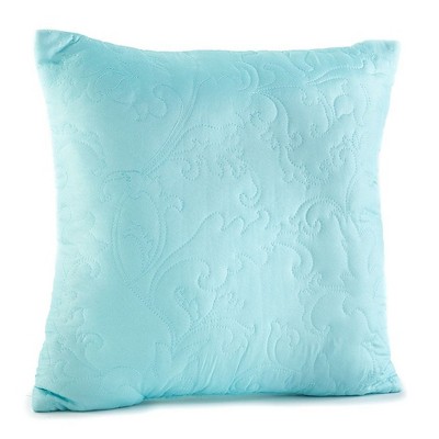 Seafoam Blue Quilted Damask Polyester Throw Pillow