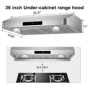 Hooure 36-inch Under-Cabinet Range Hood with Gesture Control, 1200 CFM, Stainless Steel - 1 of 4