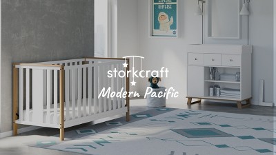 Modern Pacific White and Driftwood 4-in-1 Convertible Crib