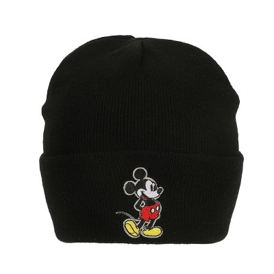 Mickey Mouse Mickey Embroidery Black Acrylic Knit Standard Cuff Beanie