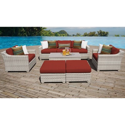 Fairmont 8pc Patio Sectional Seating Set with Club Chairs & Cushions - Terracotta - TK Classics