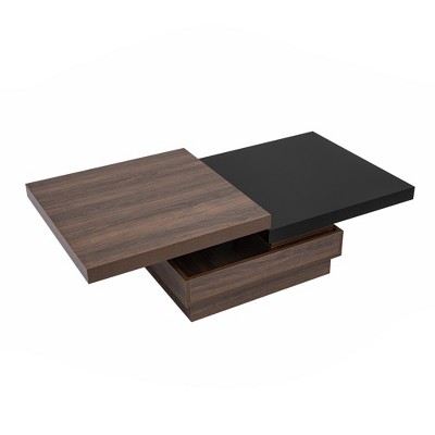 Dexmalle Modern Square Rotatable Top Coffee Table with Wood Grain Design