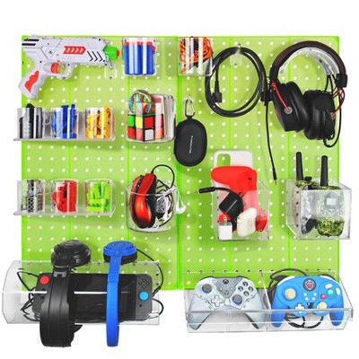 Green Plastic Pegboard Wall Organizer Kit with Clear Acrylic Accessories
