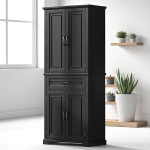 72-Inch Tall Bathroom Storage Cabinet with 4 Doors, 1 Drawer, Adjustable Shelf, Metal Handles & Storage Rack, Grey - 1 of 4