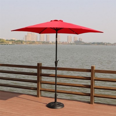 kak 8.8 FT Outdoor Patio Umbrella with Push Button Tilt and Resin Base Market Table Umbrella with Crank Lift for Pool Deck Garden